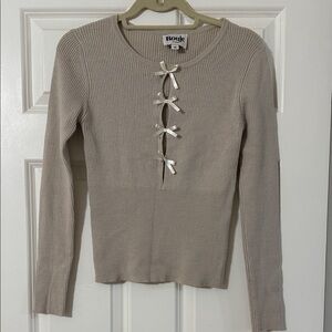 Rouje Paris Beige Knit Top with Bow Accents Sweater IT 38